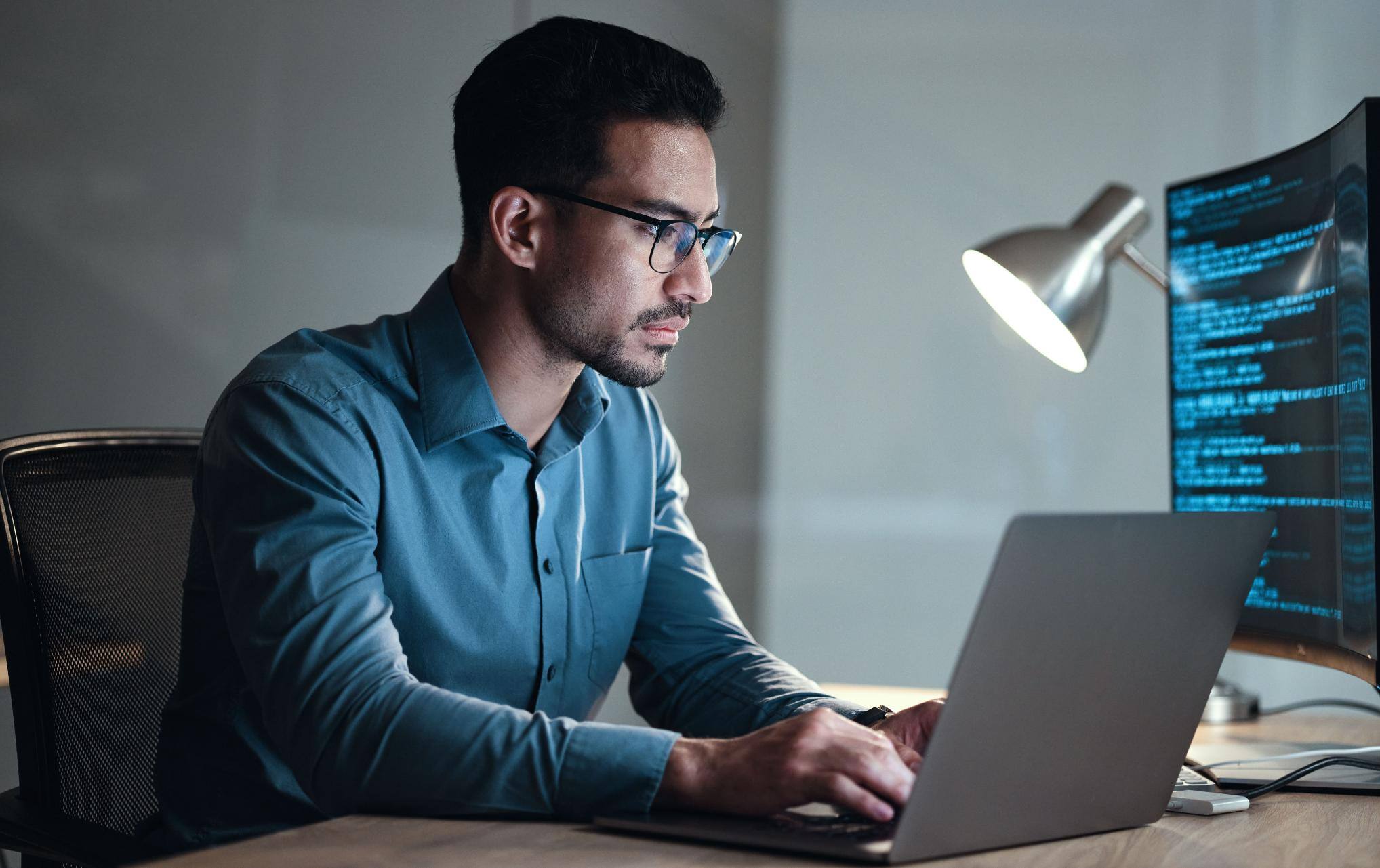 Business man working on computer at a desk