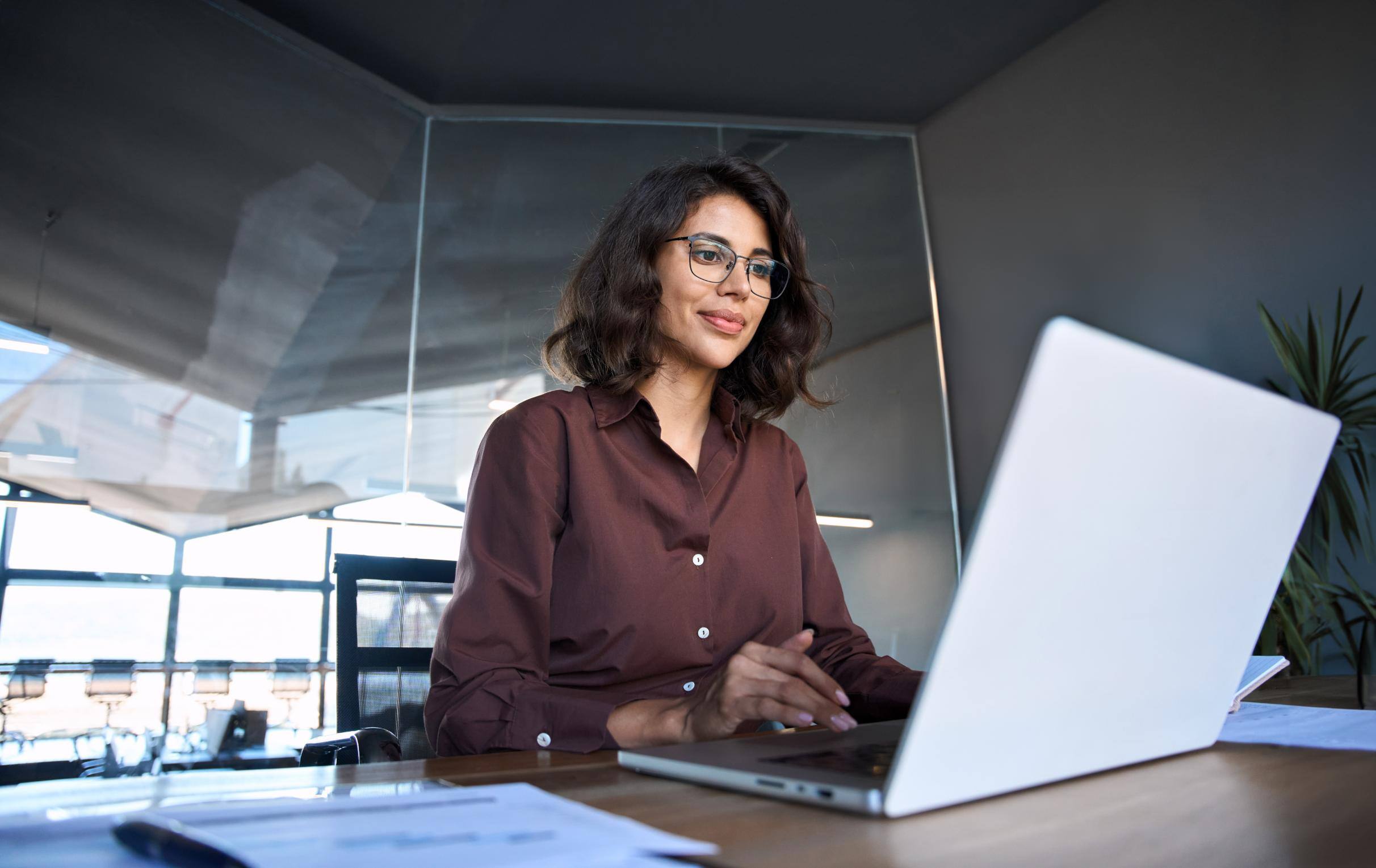 Business woman working on a computer